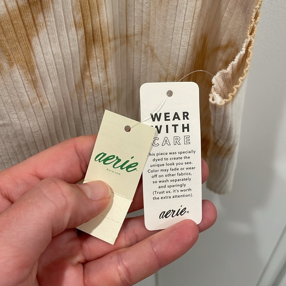 aerie Tie-Dye Ribbed Crop Tank in White and Tan - Picture 3 of 4